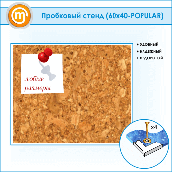 Пробковая доска, 60х40 см (IN-05)